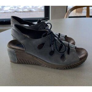 WOLKY UP Leather 38 7 7.5M Mary Jane Clog Wedge Walking Shoes Womens Gray Blue